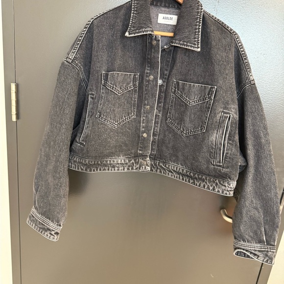 Agolde oversized S Charcoal Cropped Jean Jacket mint as new as possible cond - Picture 2 of 16